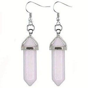 Rose Quartz Natural Stone Gemstone Handmade Hexagon Point Dangle Earrings
